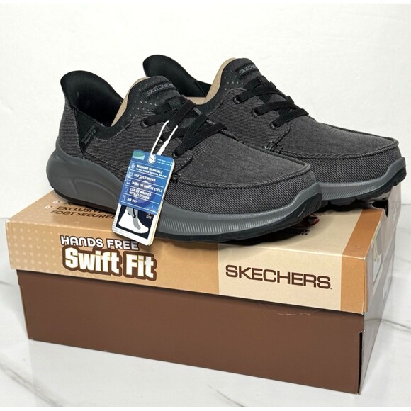 Skechers Men's Lace Up Moc Toe Hands Free Slip On Swift Fit Black Size 10.5 NEW! - Picture 1 of 12